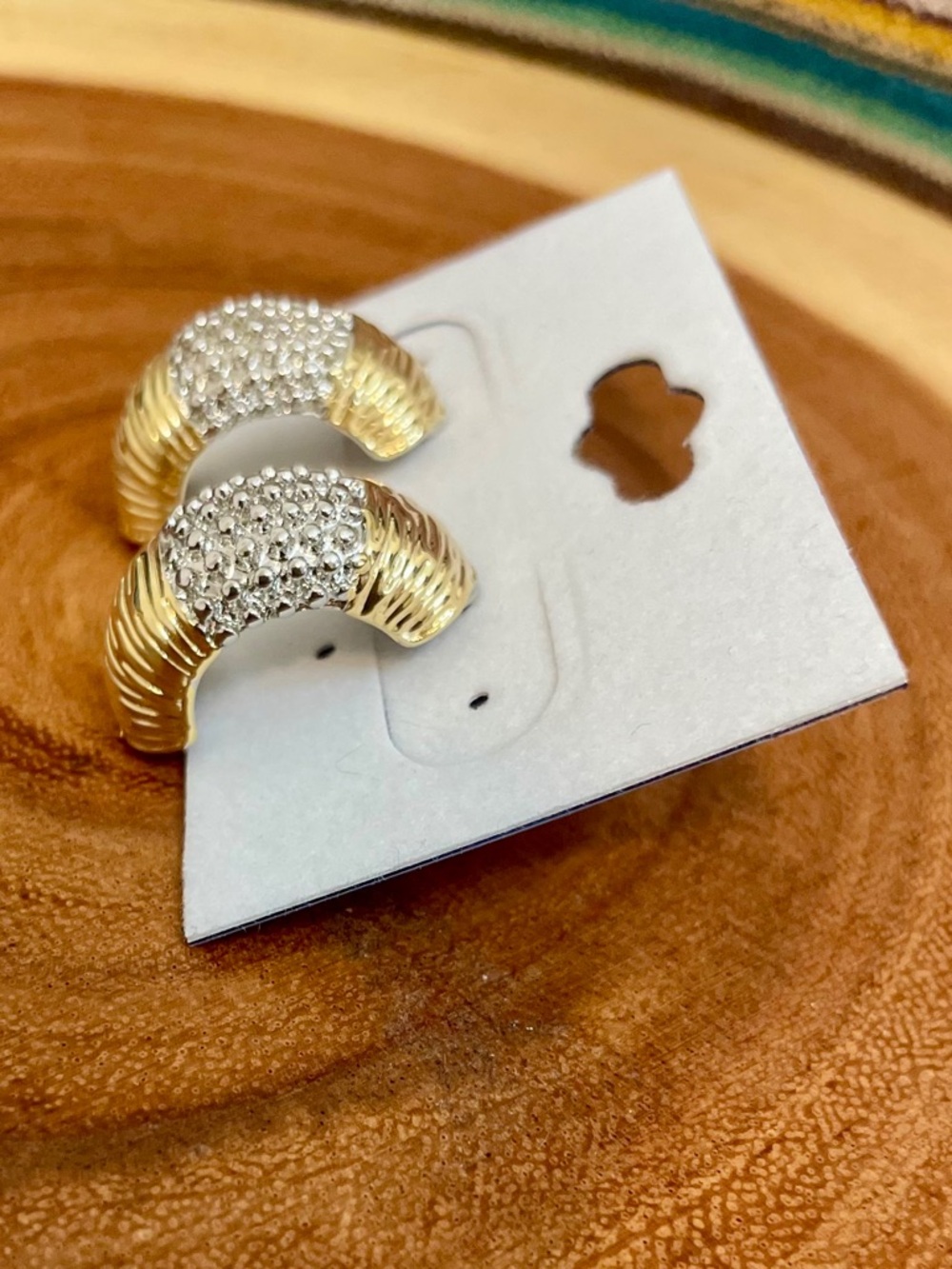 Two Tone Chunky Shrimp Hoop
Earrings Pave CZs White Gold Yellow Gold Filled